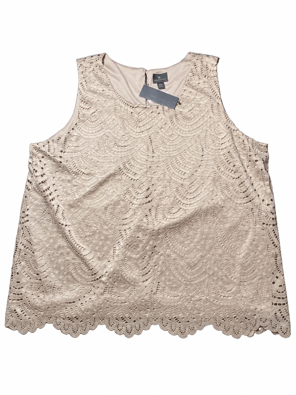 NWT Worthington XXL Beige Lace Sleeveless Scalloped Hem Blouse